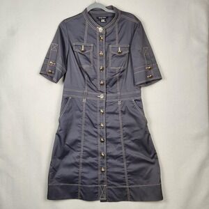 Etcetera Dress Womens 14‎ Gray Utility Button Front Short Sleeve Pockets Belted